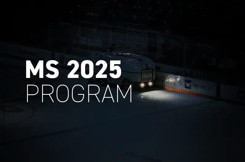 Program mistrovství světa v hokeji 2025 – ilustrační obrázek rolby na ledě.