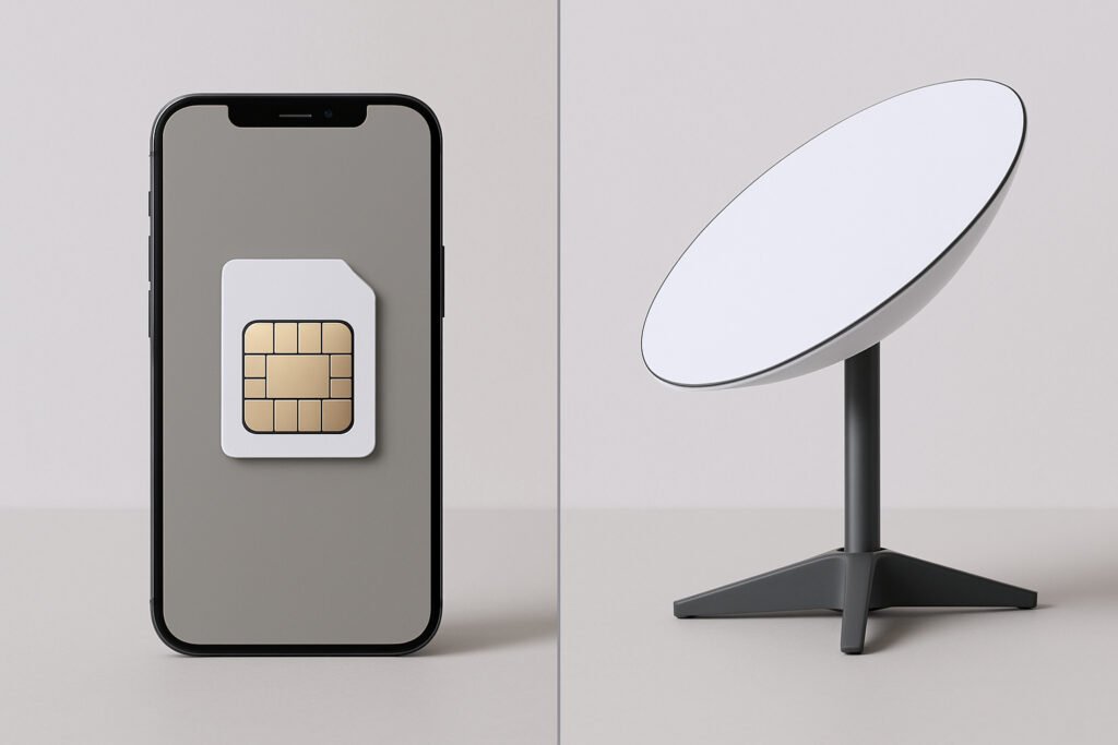 Smartphone se SIM kartou a Starlink anténa