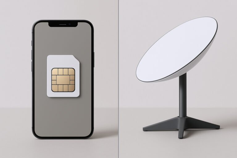 Smartphone se SIM kartou a Starlink anténa