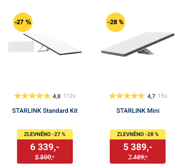 Starlink Standard Kit a Starlink Mini v akční slevě, moderní satelitní internetové zařízení pro neomezený internet