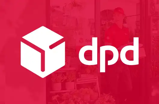 Logo společnosti DPD s výrazným bílým symbolem balíčku a nápisem „dpd“ na červeném podkladu.